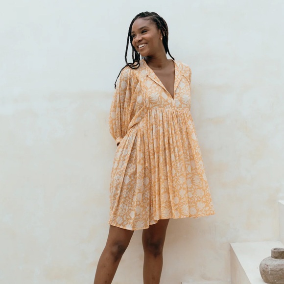 Daughters Of India Size Extra Small Kyra Mini Dress In Tangerine Floral Print - Picture 1 of 16
